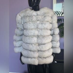 Luxury blue silver fox fur jacket coat